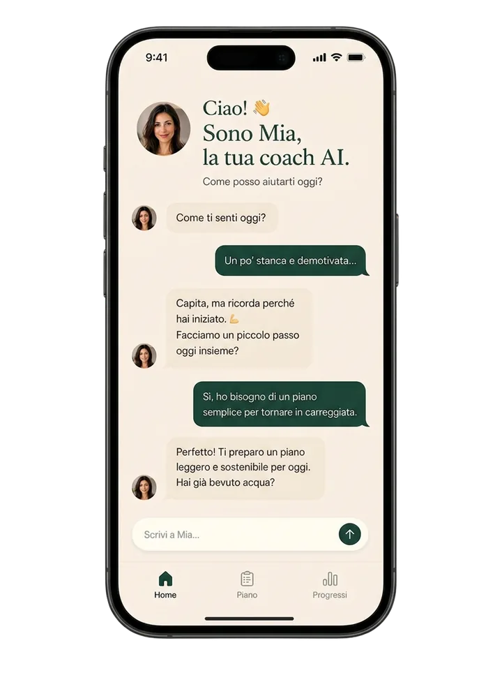 App FormaMia: conversazione con la coach AI Mia su smartphone